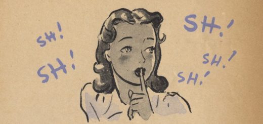 Dessin type comics de 1940 : une femme qui fait chut